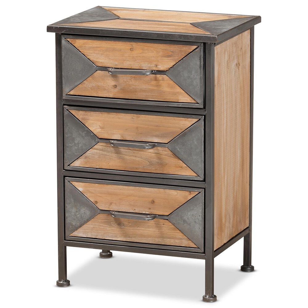 Baxton Studio Laurel 3-Drawer End Table in Whitewashed Oak Brown and Antique Grey, , large