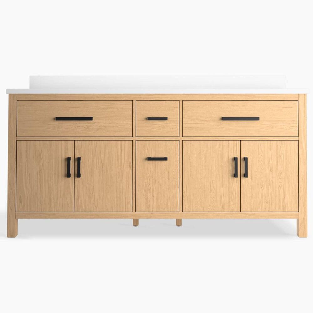 Kohler Kresla 72" Double Bathroom Vanity in Light Oak with 3 cm White Quartz Top and Rectangular Sinks, , large