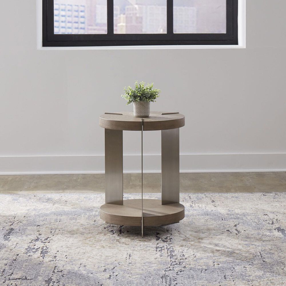 Belle Furnishings Harlow Round Chairside Table in Sandstone and Satin Nickel, , large