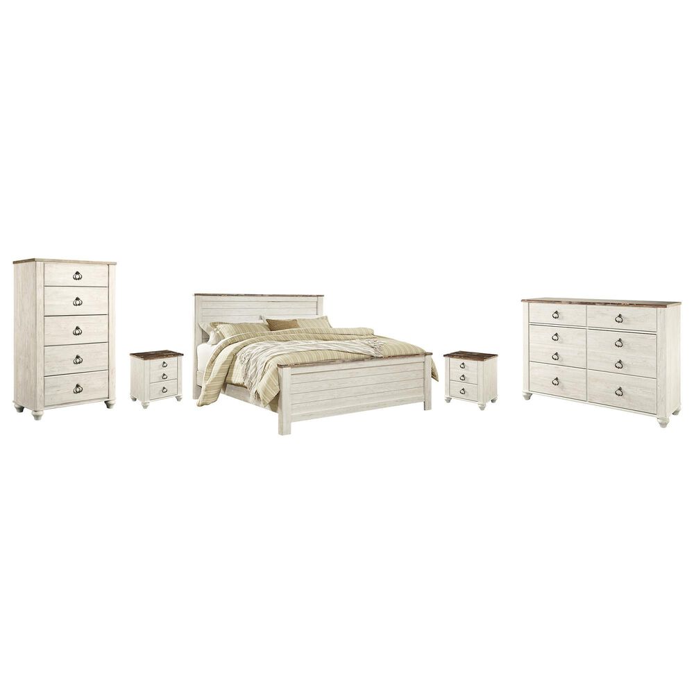Ashley Willowton 5-Piece King Bedroom Set in Whitewash, , large