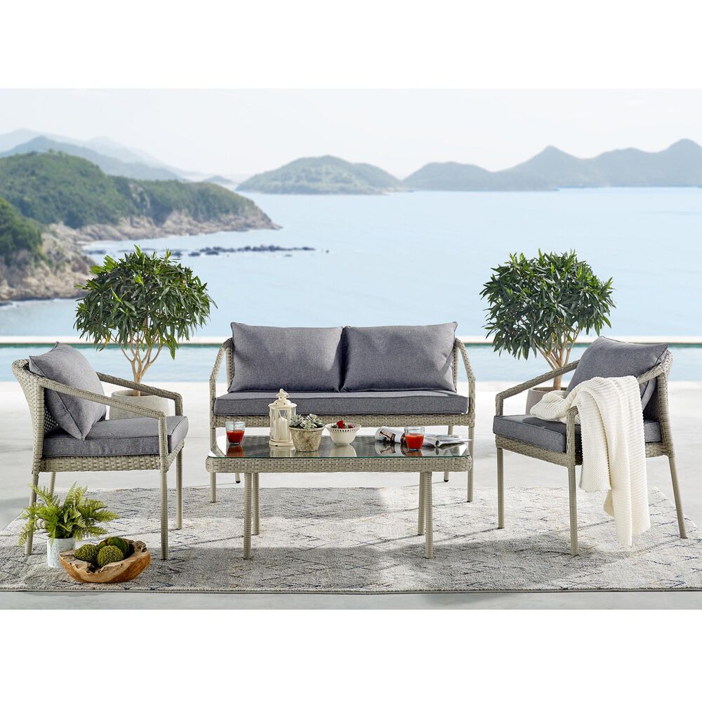 Bolton Furniture Windham 4-Piece Outdoor Conversation Set in Light Gray/Dark Gray, , large