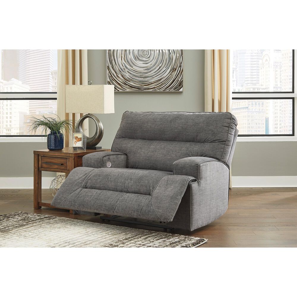 Benchcraft Coombs Wide Seat Power Recliner in Charcoal, , large
