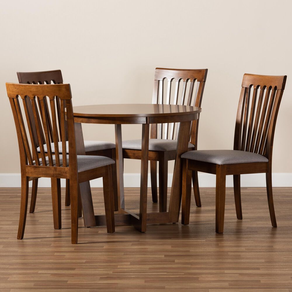 Baxton Studio Andi 5-Piece Dining Set in Grey/Walnut Brown, , large