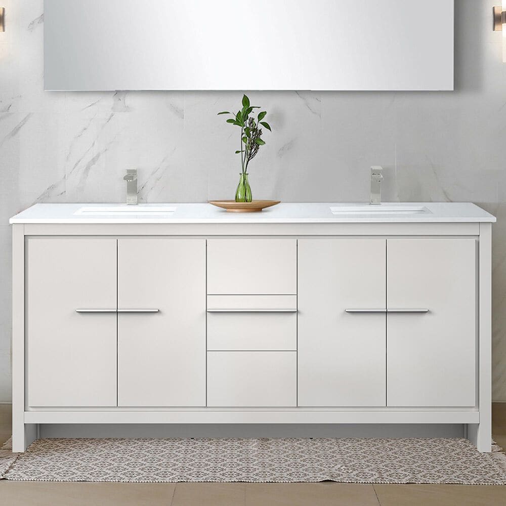 Lexora Home Lafarre 72&quot; Double Bathroom Vanity in White with 2 cm White Quartz Top and Rectangular Sinks, , large
