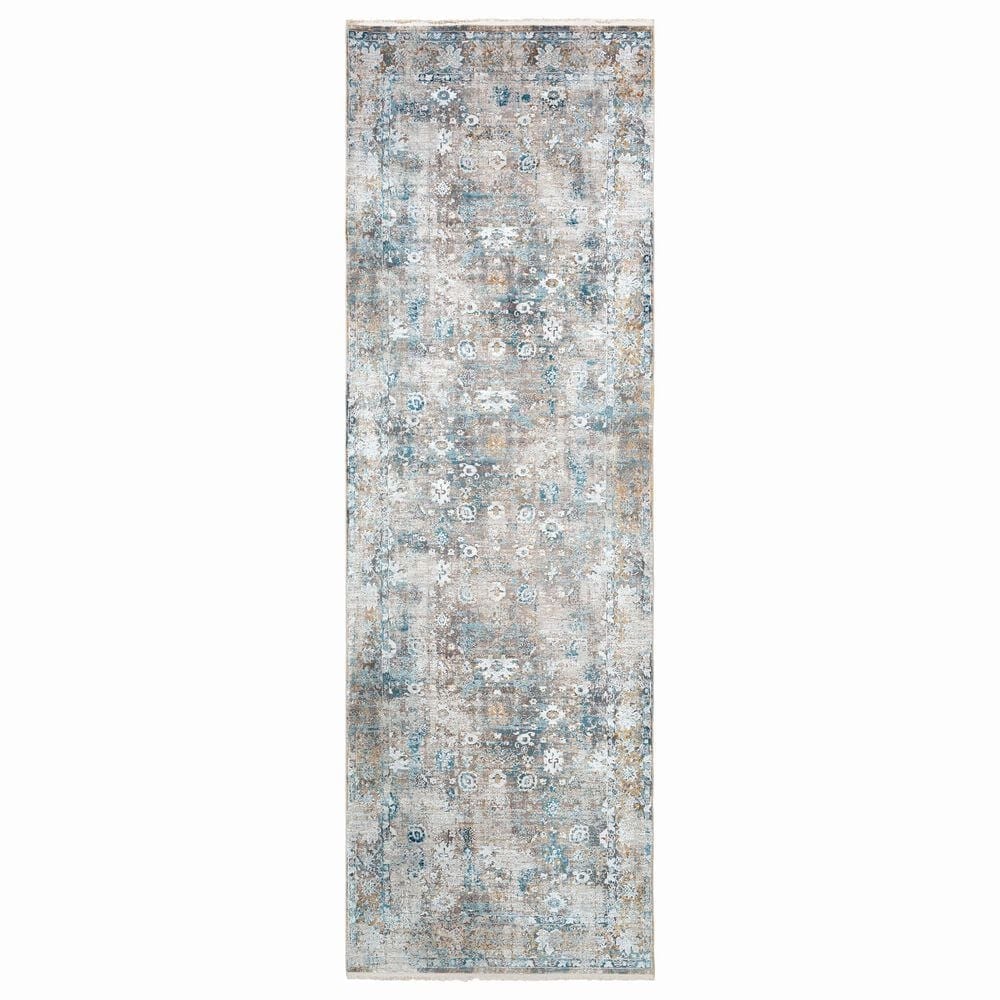 Surya Solar 3" x 9"10" Dark Blue, Charcoal, Light Gray, White and Saffron Runner, , large