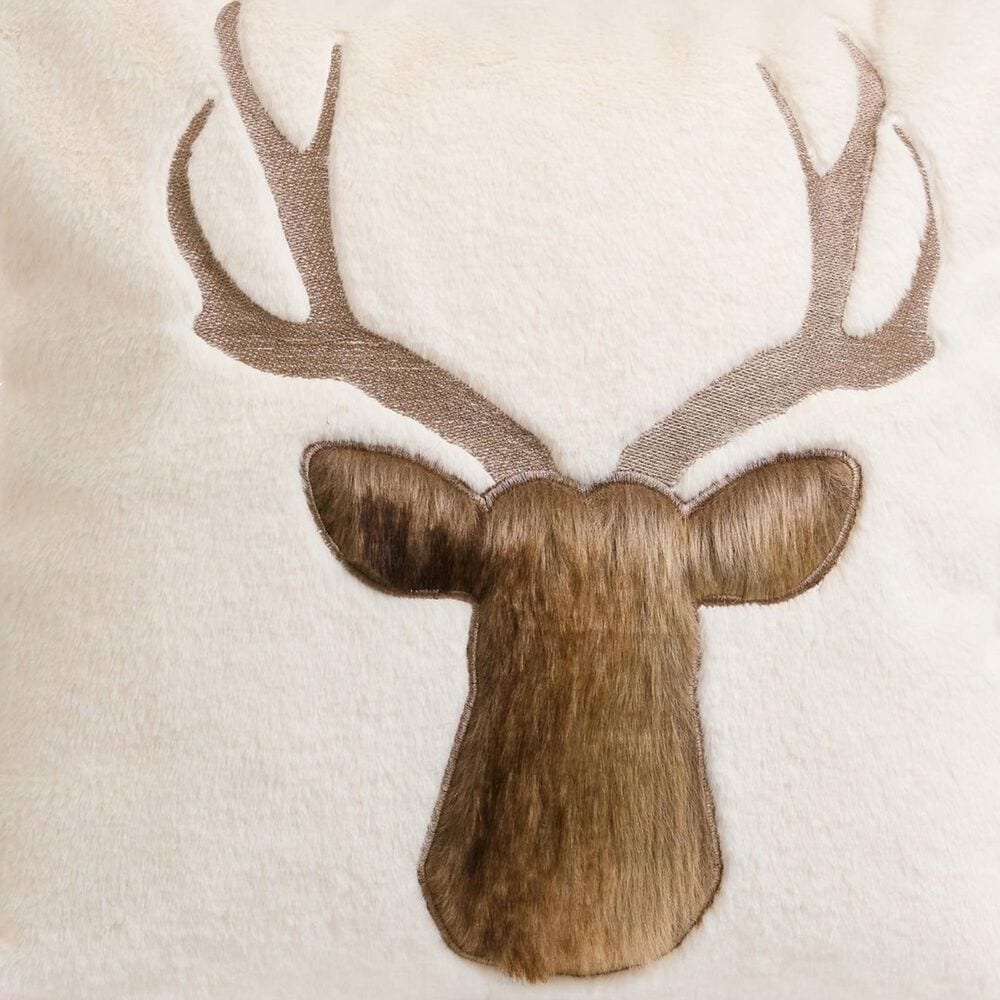 Accents De Ville 17" Square Throw Pillow with Embroidered Deer in Brown and Ecru, , large