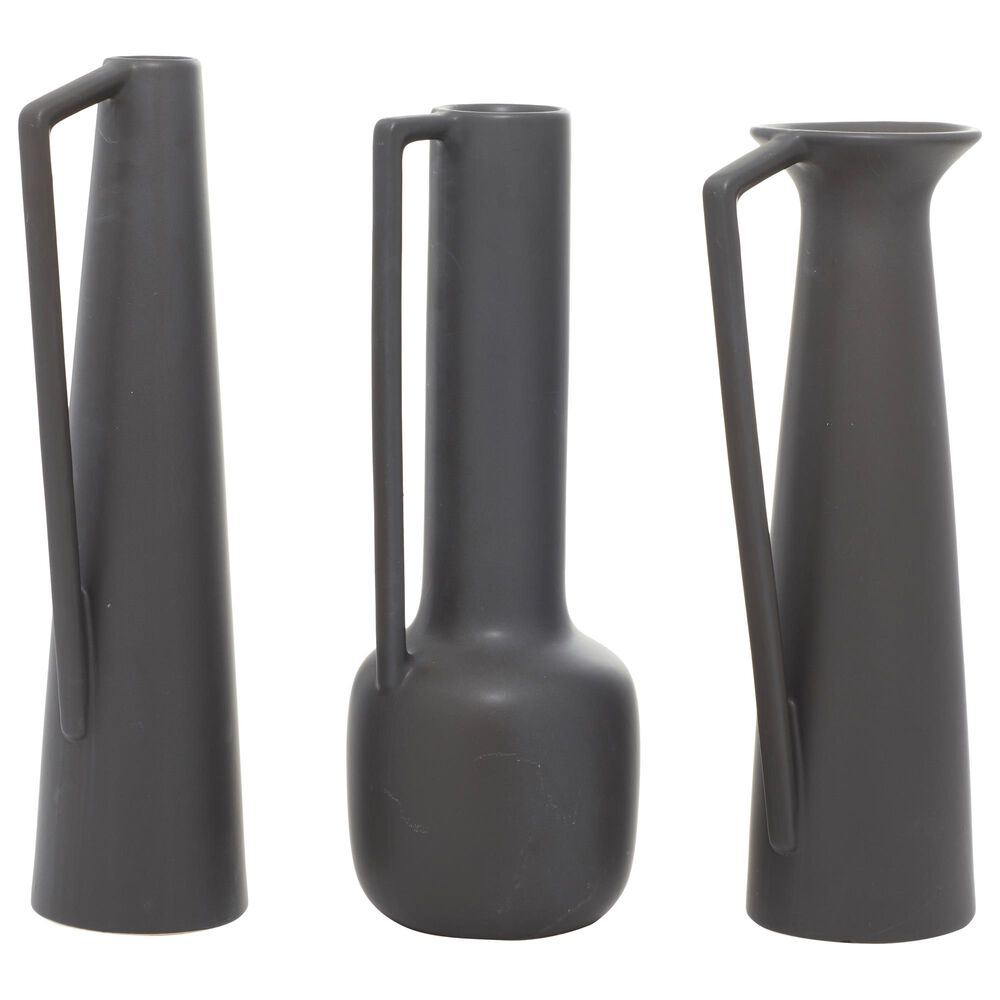CosmoLiving by Cosmopolitan Modern Ceramic Vases in Dark Grey (Set of 3), , large