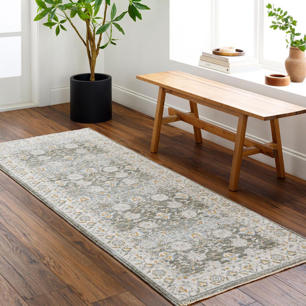 Surya Dresden Deep Teal, Taupe, Dusty Sage, Off-White, Light Gray, Mustard and Olive 2'7" x 7'3" Runner, , large