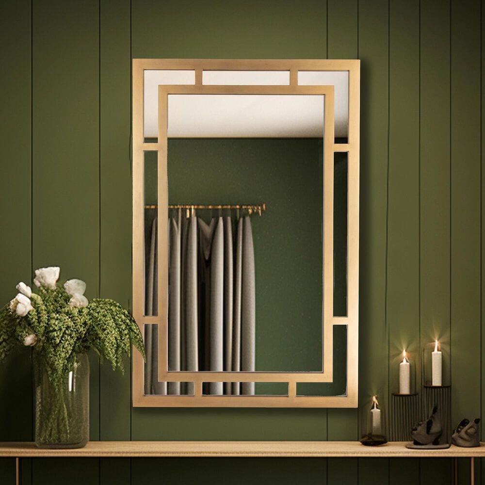 Creative Coop Vintage Glass Wall Mirror in Gold, , large
