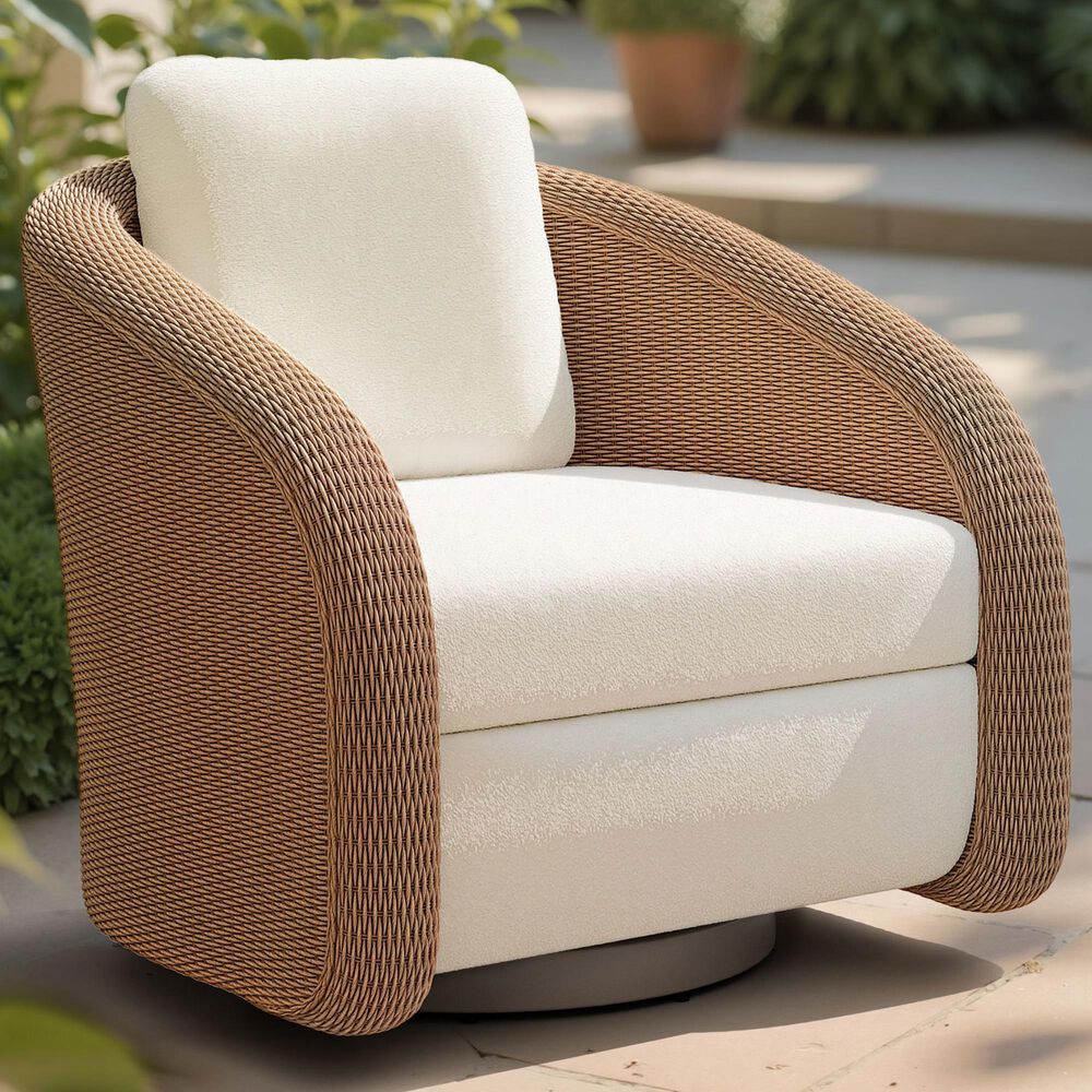 Zuo Modern Solara Outdoor Swivel Chair in Ivory, , large