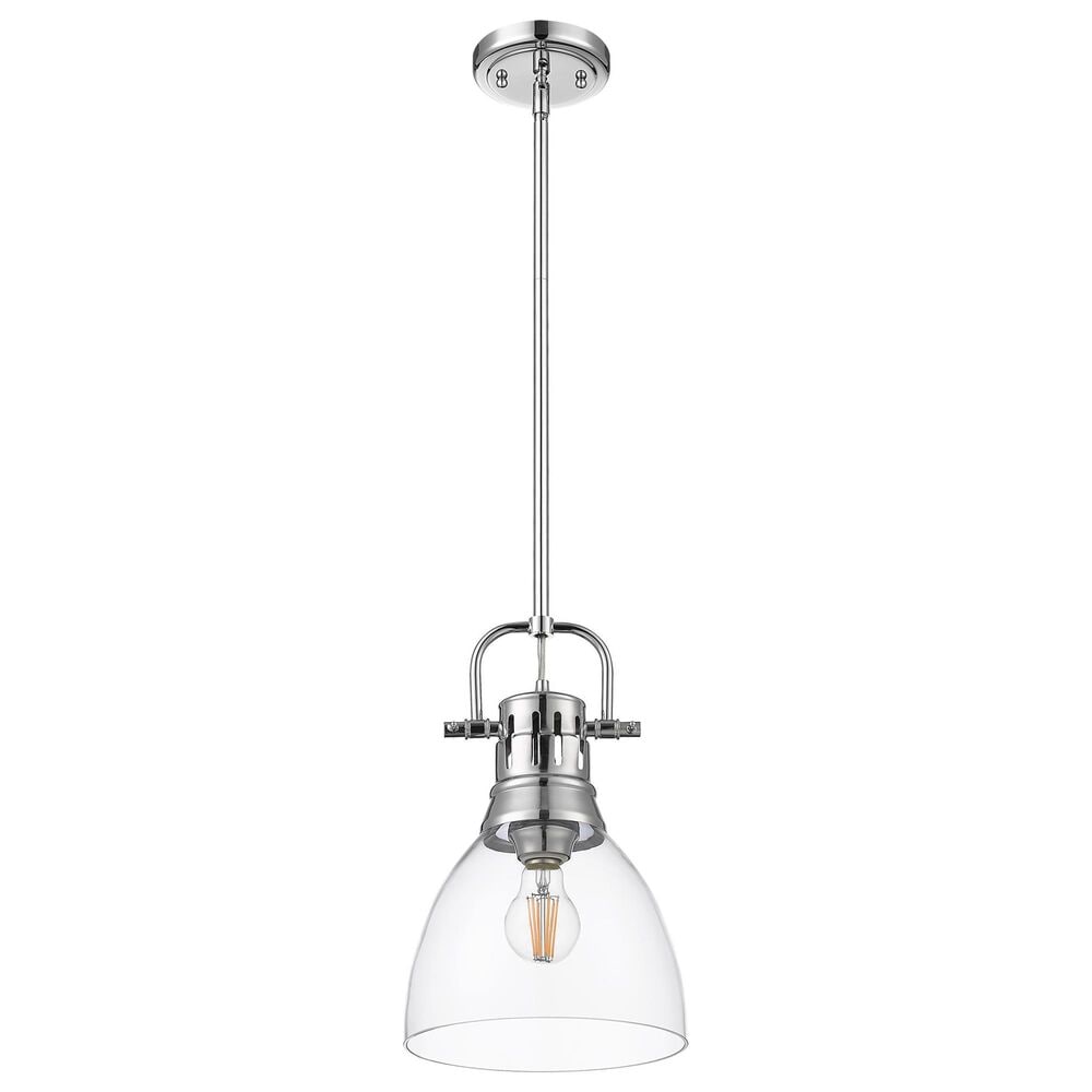 Golden Lighting Duncan 1-Light Small Pendant with Rod and Clear Shade in Chrome, , large