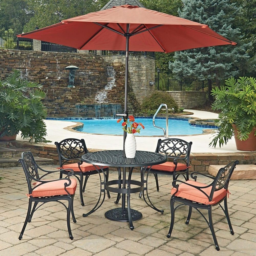 Homestyles Sanibel 7-Piece Patio 42" Dining Set with Umbrella in Black, , large