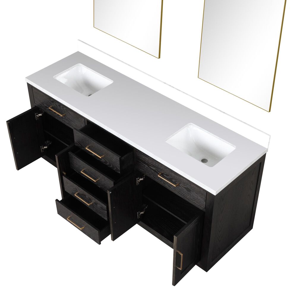 Lexora Home Abbey 72&quot; Double Bathroom Vanity in White Oak with 2 cm White Quartz Top, Rectangular Sinks and 70&quot; Mirror, , large