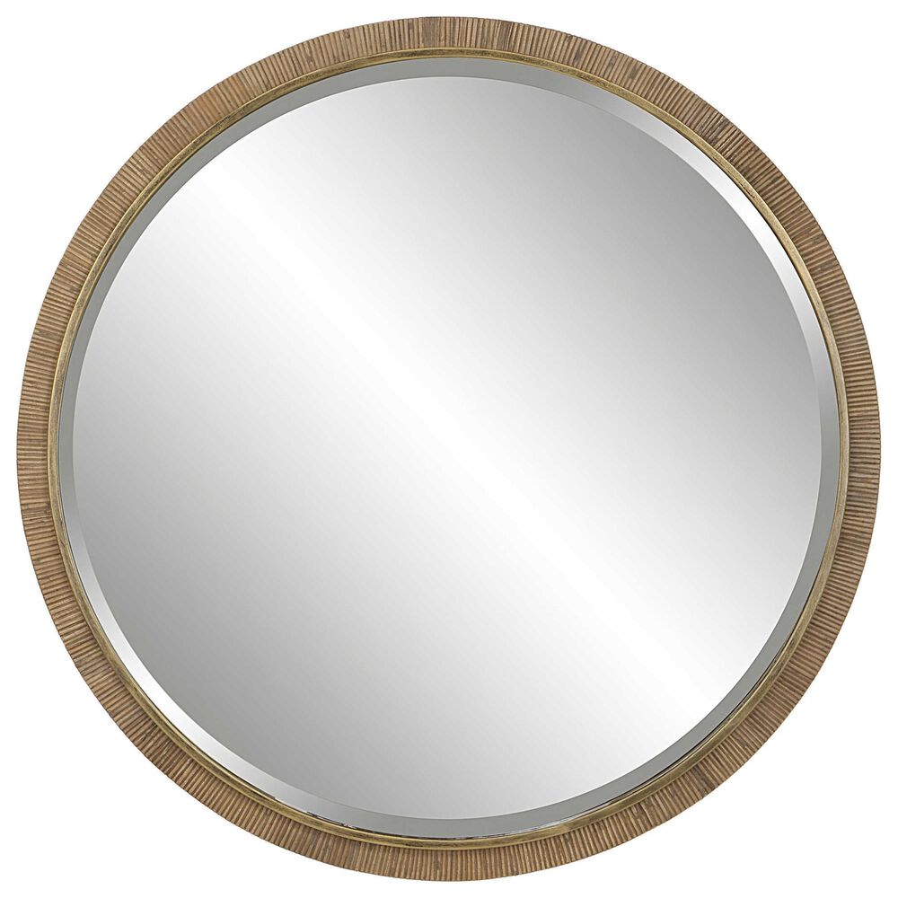 Uttermost Paradise Round Vanity Mirror in Antiqued Gold Leaf and Brown, , large