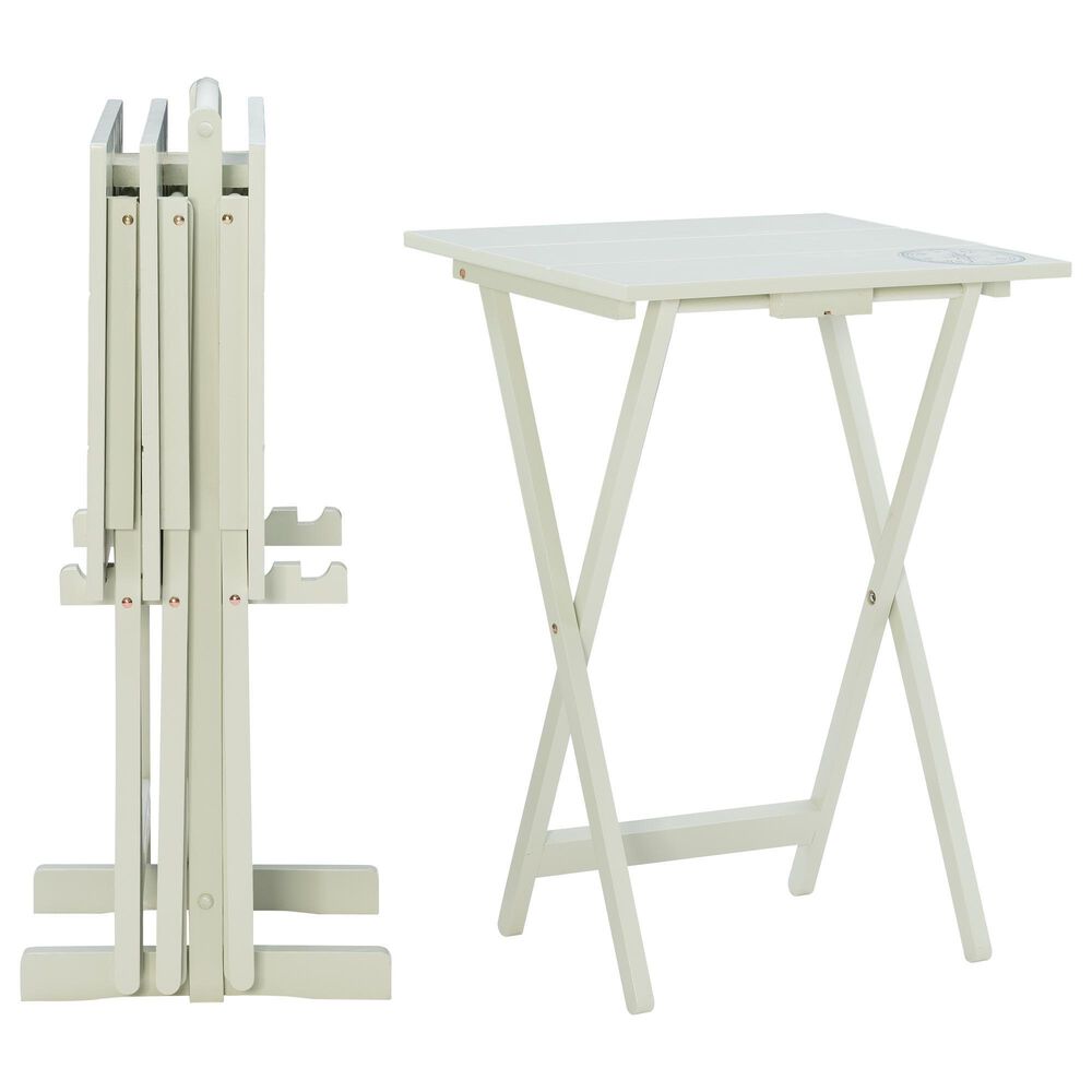 Linon Home Decor Compass Folding TV Tray Table Set with Stand in Light Gray (Set of 4), , large