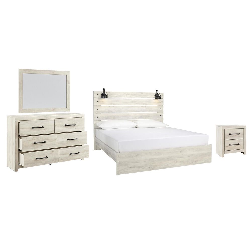 Ashley Cambeck 4 Piece King Bed Set in Whitewash with Lighting, , large