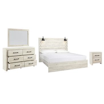Ashley Cambeck 4 Piece King Bed Set in Whitewash with Lighting, , large