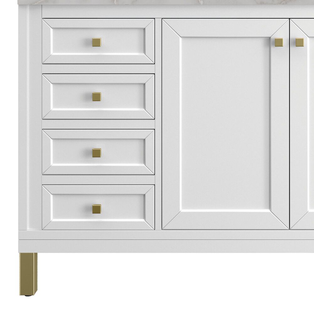 James Martin Vanities Chicago 60&quot; Single Bathroom Vanity in Glossy White with 3 cm Victorian Silver Quartz Top and Rectangular Sink, , large