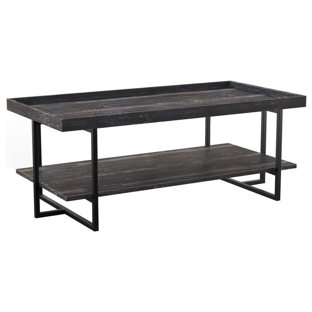 Furniture of America Dalton 2-Shelf Coffee Table in Rustic Black, , large