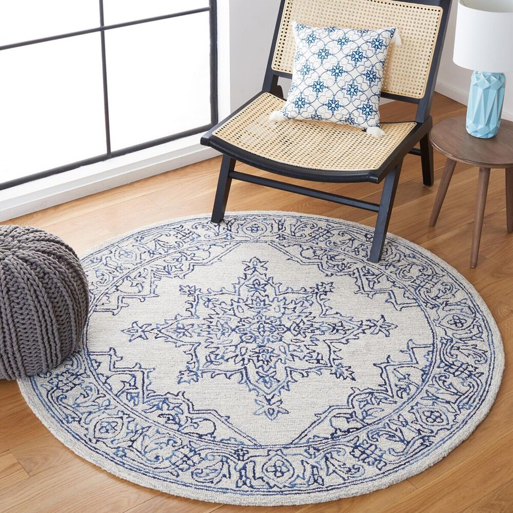 Safavieh Micro-Loop MLP614A 5&#39; Round Ivory and Blue Area Rug, , large