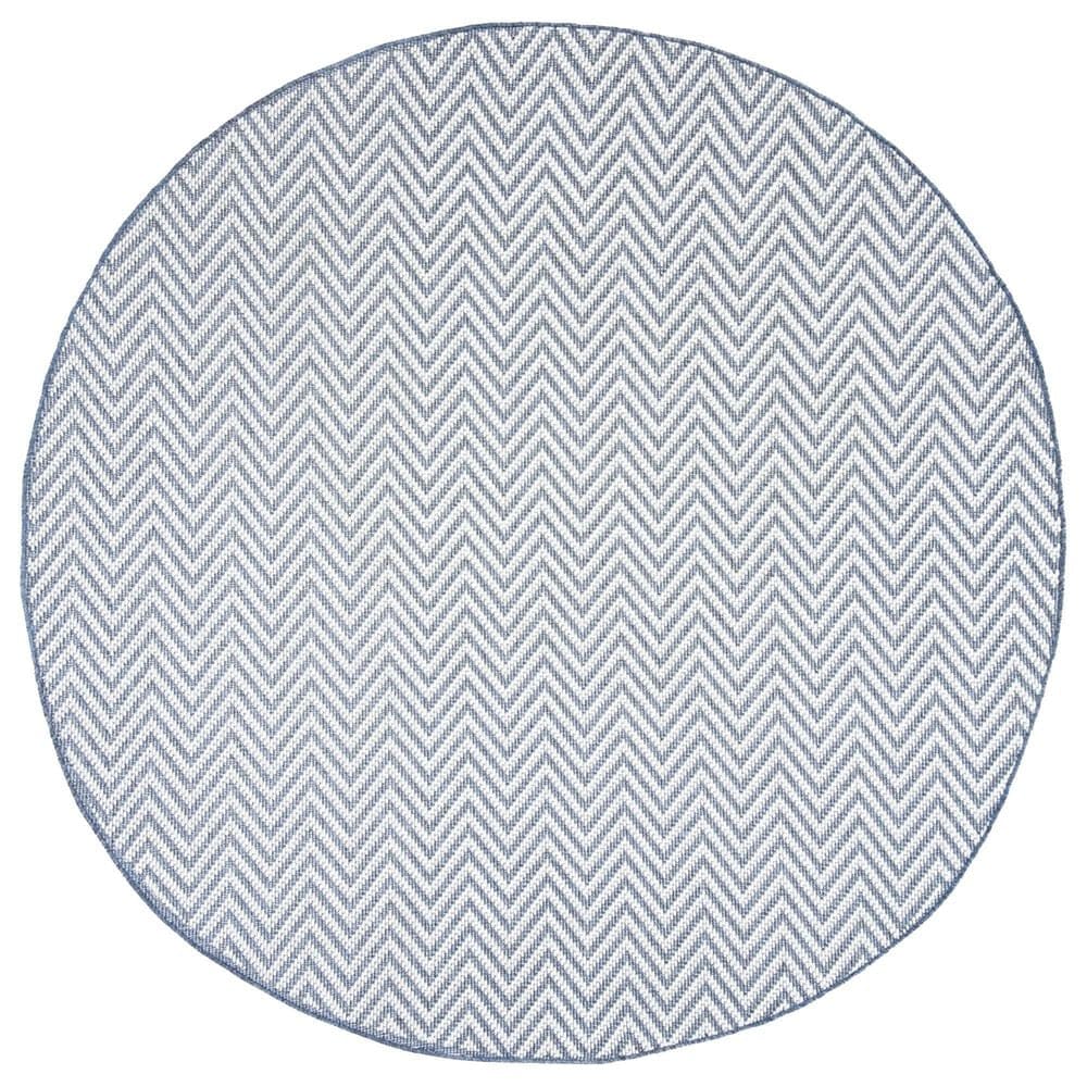 Safavieh Bermuda 6"7" Round Blue and Creme Indoor/Outdoor Area Performance Rug, , large