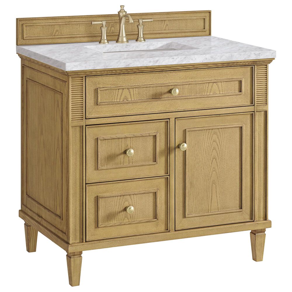 James Martin Vanities Lorelai 36" Single Vanity in Light Natural Oak with 3 cm Carrara White Marble Top, , large