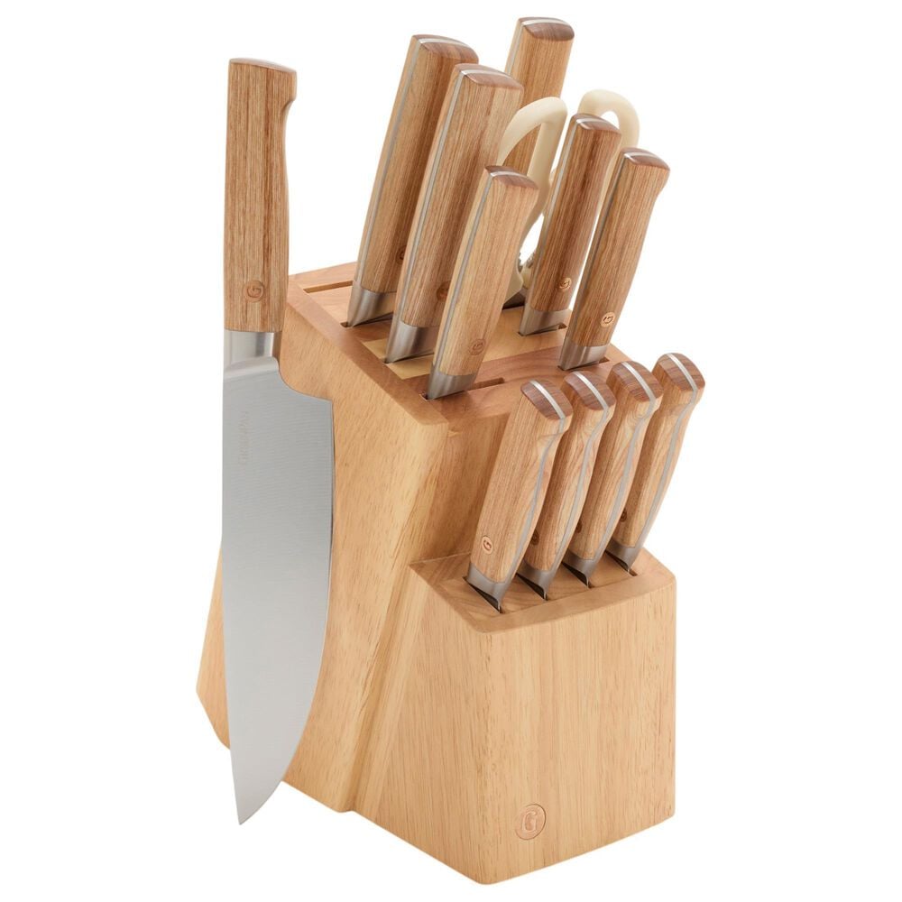Green Pan Elite 13-Piece Knife Block Set with Light Wood Handles in Stainless Steel, , large