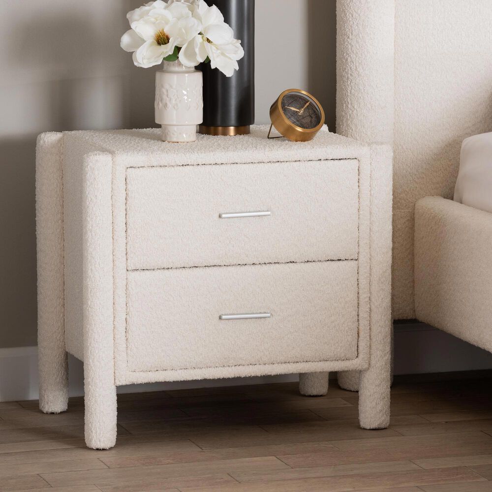 Baxton Studio Laria 2-Drawer Upholstered Nightstand in White, , large