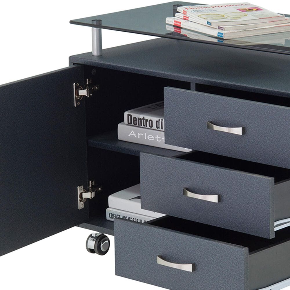 Rta Products Llc Rolling Storage Cabinet with Frosted Glass Top in Graphite, , large