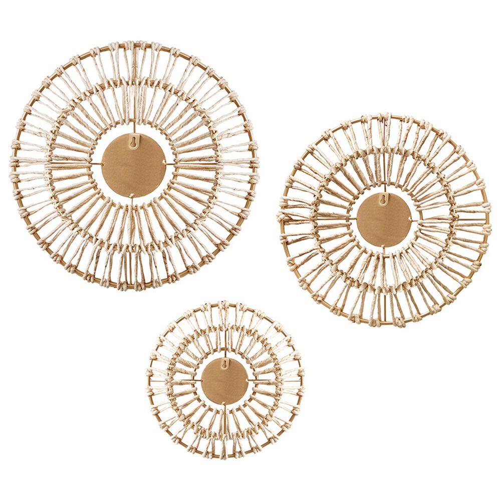 Hearth and Haven 20.5" x 20.5" Round Metal Frame and Mirror Wall Decor in Natural (Set of 3), , large