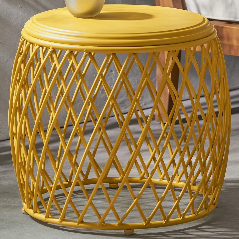Hearth and Haven Alamera Outdoor Metal Lattice Side Table in Yellow, , large