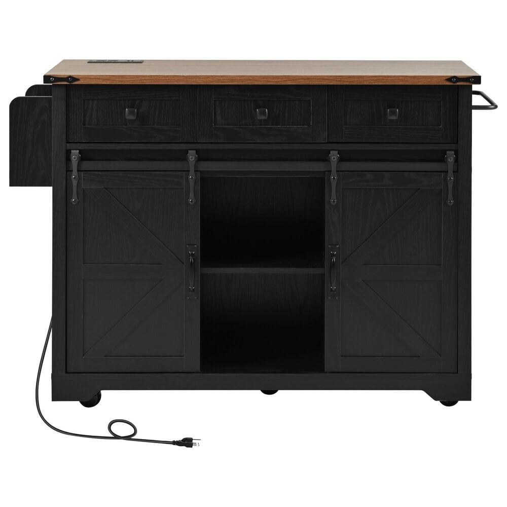 HOMLUX 54" Kitchen Island with Sliding Barn Door in Black, , large