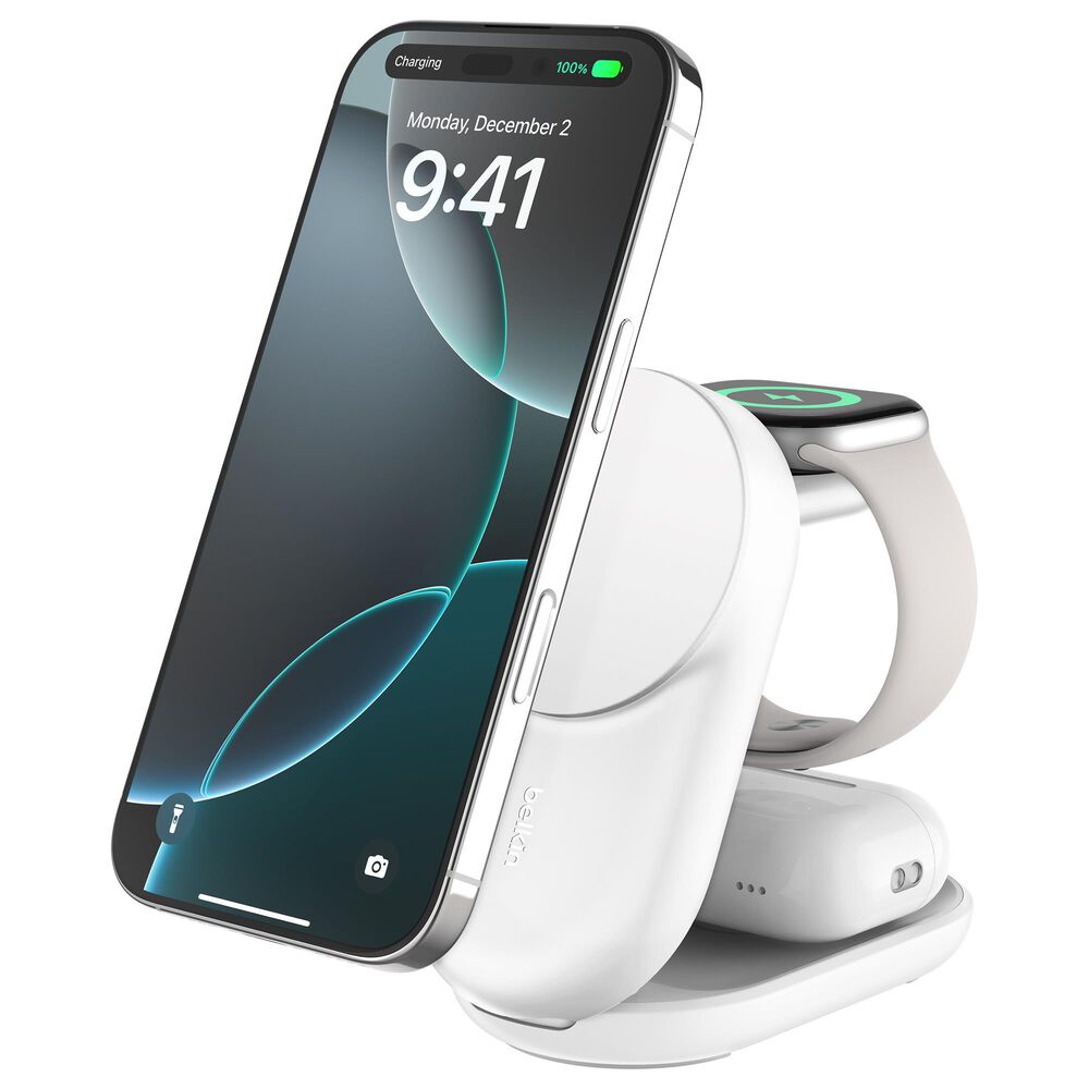 Belkin 3-in-1 Foldable Magnetic Charger with Qi2 25W in White, , large
