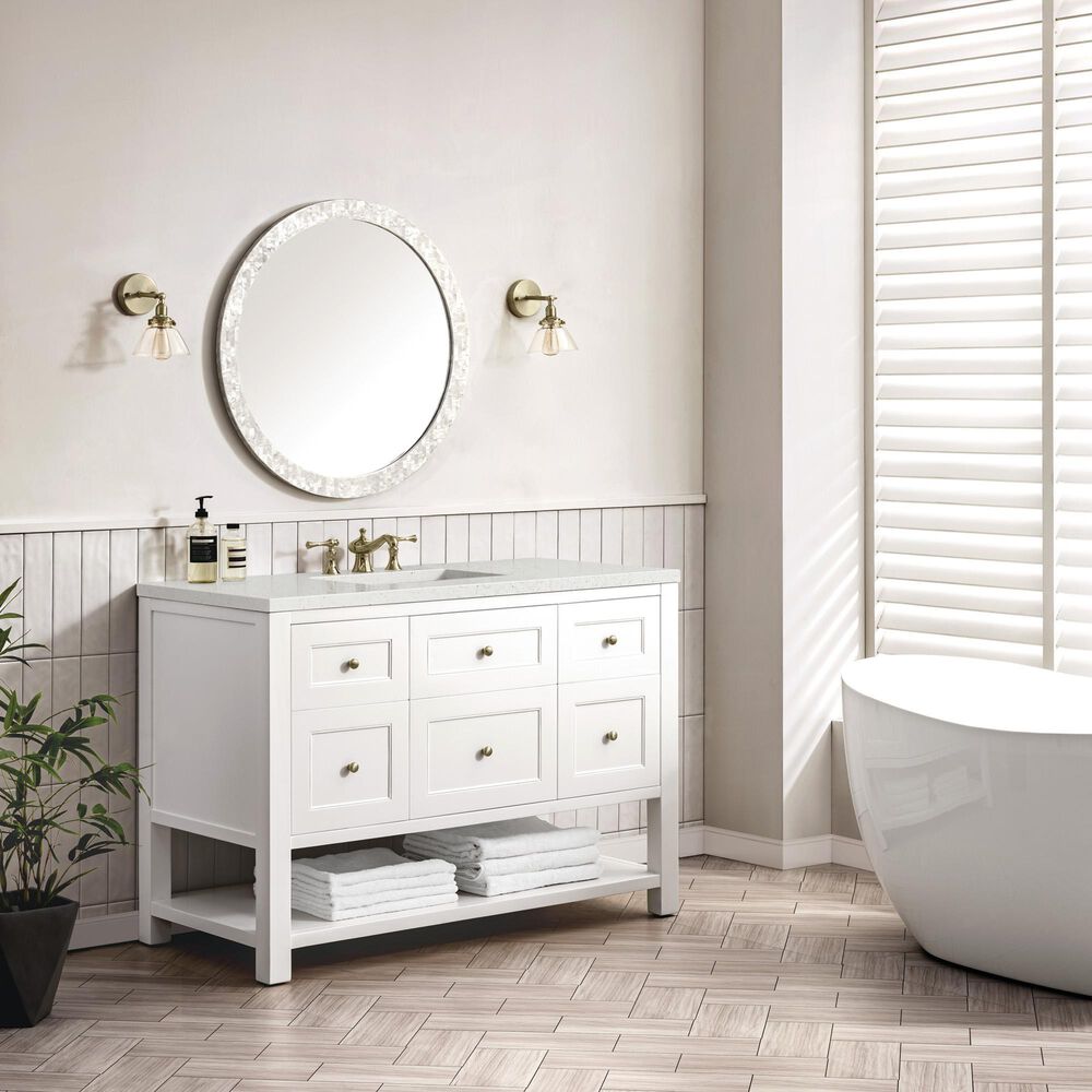 James Martin Vanities Breckenridge 48&quot; Single Bathroom Vanity in Bright White with 3 cm Lime Delight Quartz Top and Rectangular Sink, , large