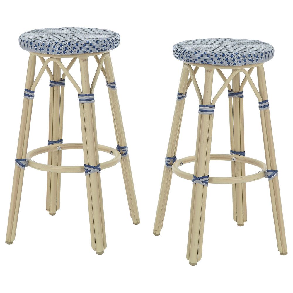 Furniture of America Eldridge 30" Patio Bar Stool in Natural, Navy and Gray (Set of 2), , large