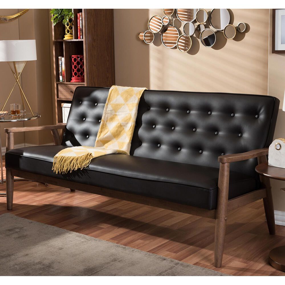 Baxton Studio Sorrento Stationary Sofa in Brown, , large