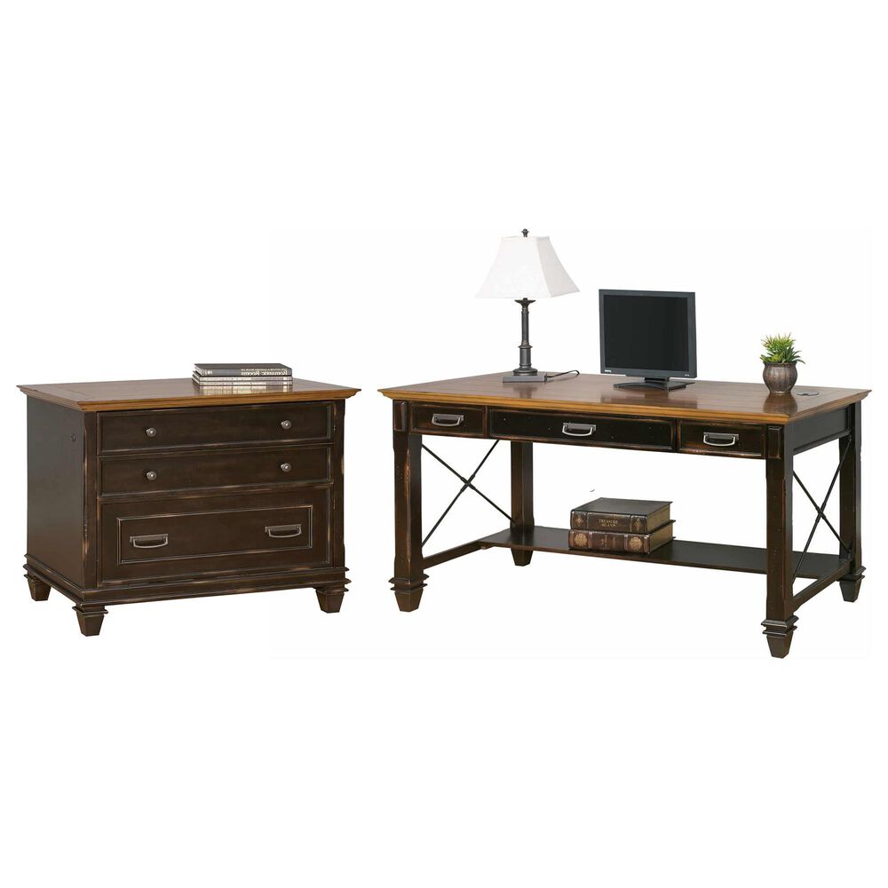Wycliff Bay Hartford 2-Piece Writing Desk and Lateral File Set in Black, , large