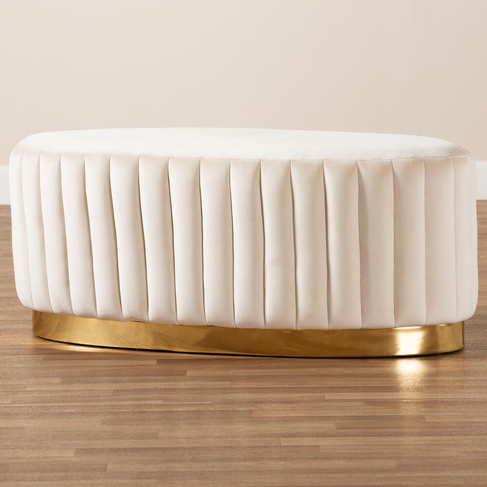 Baxton Studio Kirana Ottoman in Beige and Gold, , large