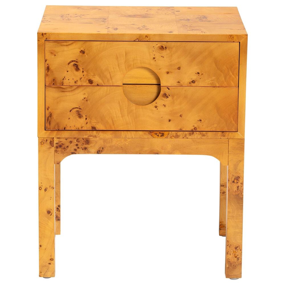 Baxton Studio Kayla 2-Drawer Nightstand in Light Mappa Burl, , large