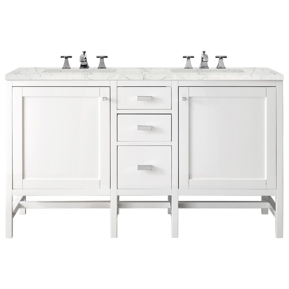 James Martin Vanities Addison 60" Double Bathroom Vanity in Glossy White with 3 cm Eternal Jasmine Pearl Quartz Top and Rectangular Sinks, , large
