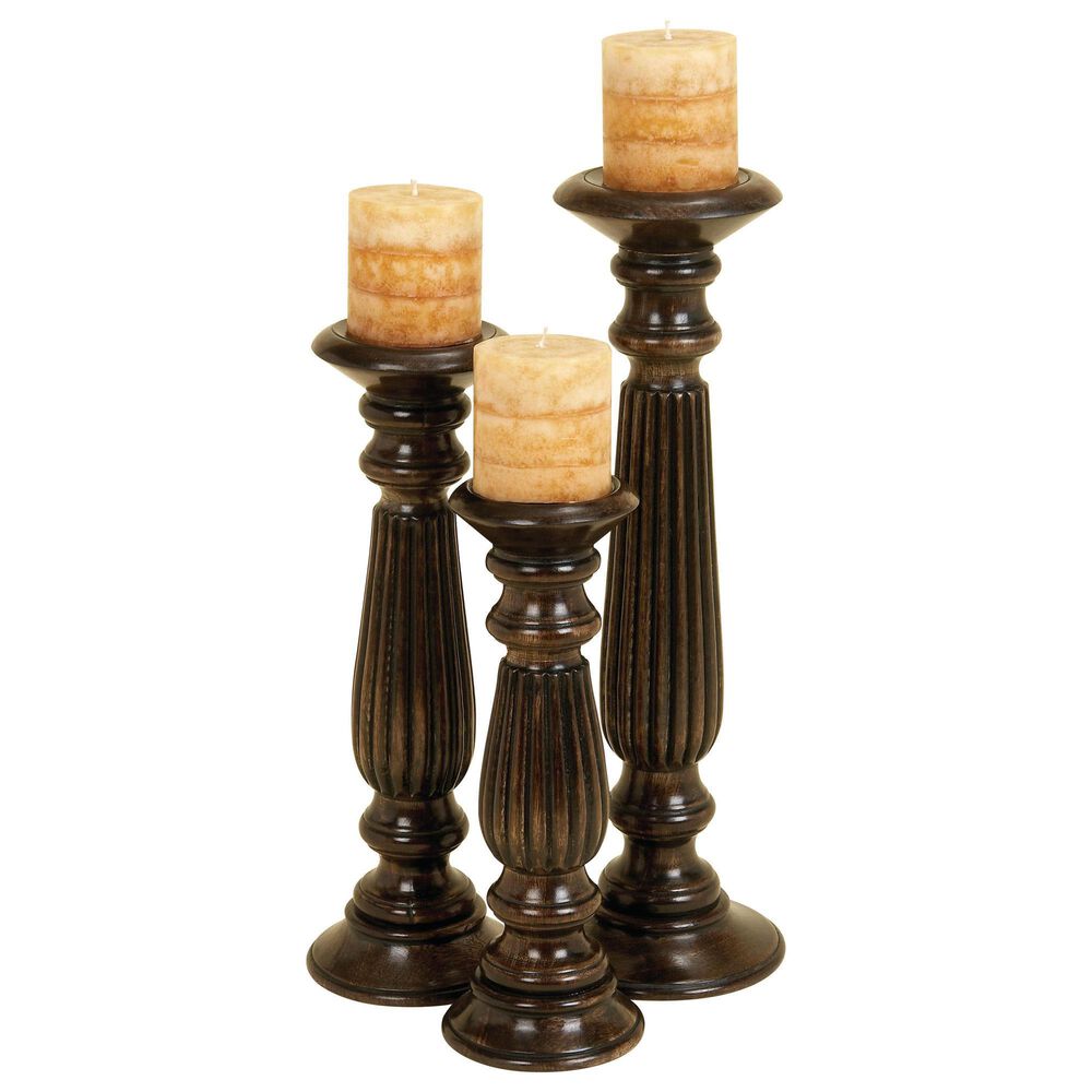 Maple and Jade 12", 15", 18" Decorative Candle Holder in Dark Brown (Set of 3), , large
