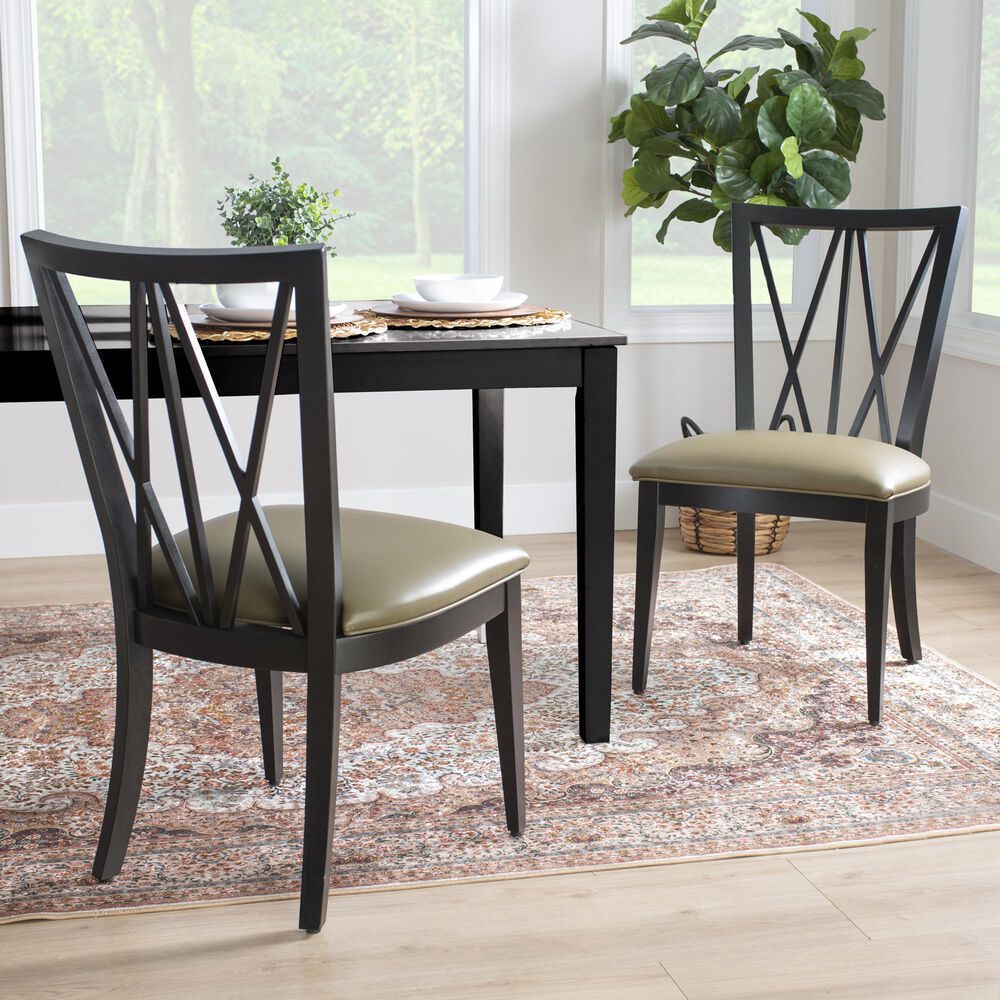 Linon Home Decor Bailey Side Chair with Tan Faux Leather Cushion Seat in Black, , large
