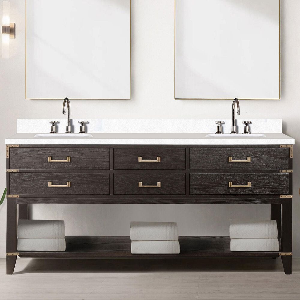 Lexora Home Norwalk 72&quot; Double Bathroom Vanity in Brown Oak with White Quartz Top and Rectangular Sinks, , large
