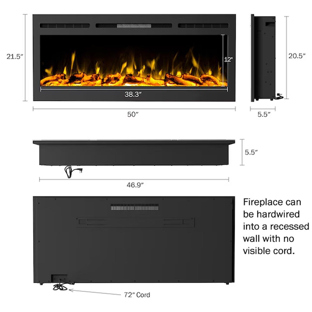 Timberlake Hastings Home 50&quot; Electric Wall Fireplace in Black, , large
