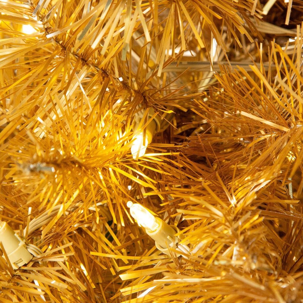 The Gerson Company 7.5&#39; Pre-Lit Tuscany Tinsel Christmas Tree in Gold, , large