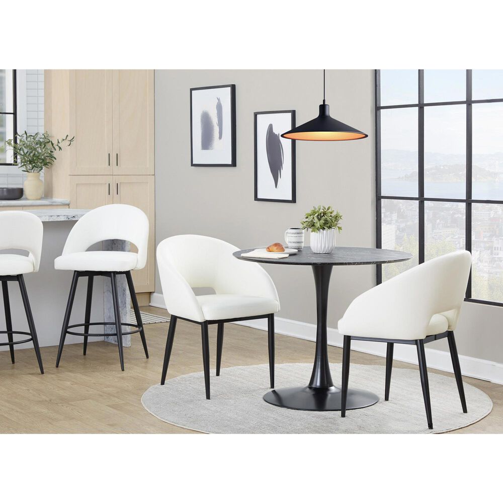 LumiSource Renee Upholstered Contemporary Chair in Black Metal and White Faux Leather by LumiSource, , large