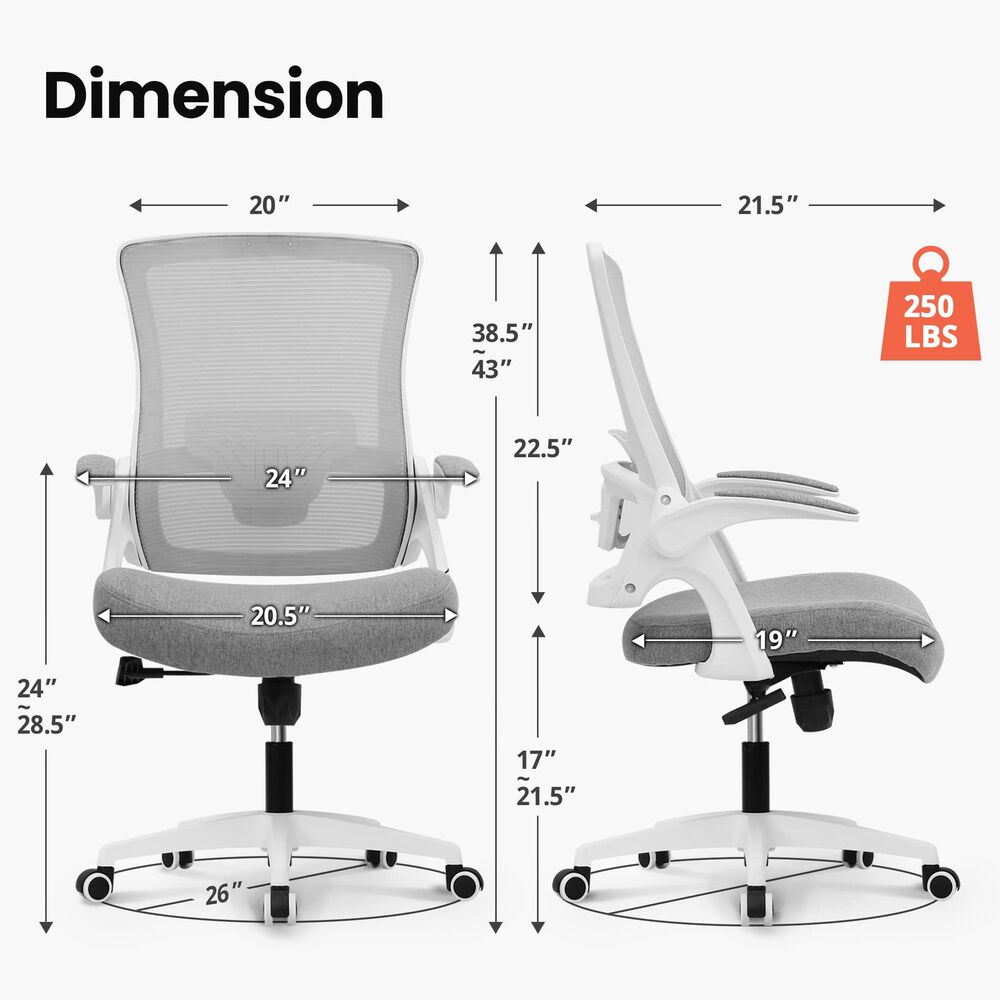 HOMLUX Swivel Ergonomic Office Chair with Headrest Lumbar Support in Gray, , large
