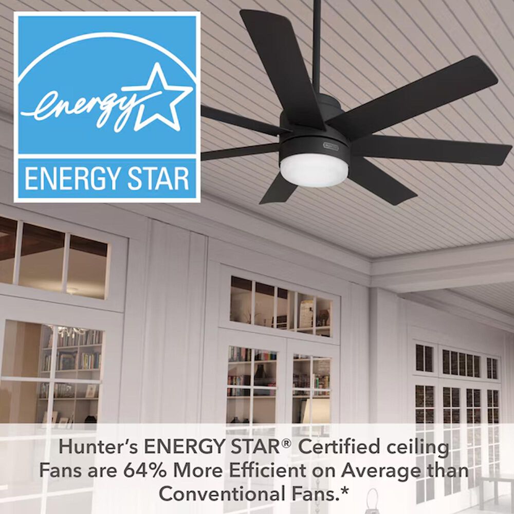 Hunter Brazos 52&quot; Integrated LED Indoor/Outdoor Ceiling Fan with Light and Remote in Matte Black, , large