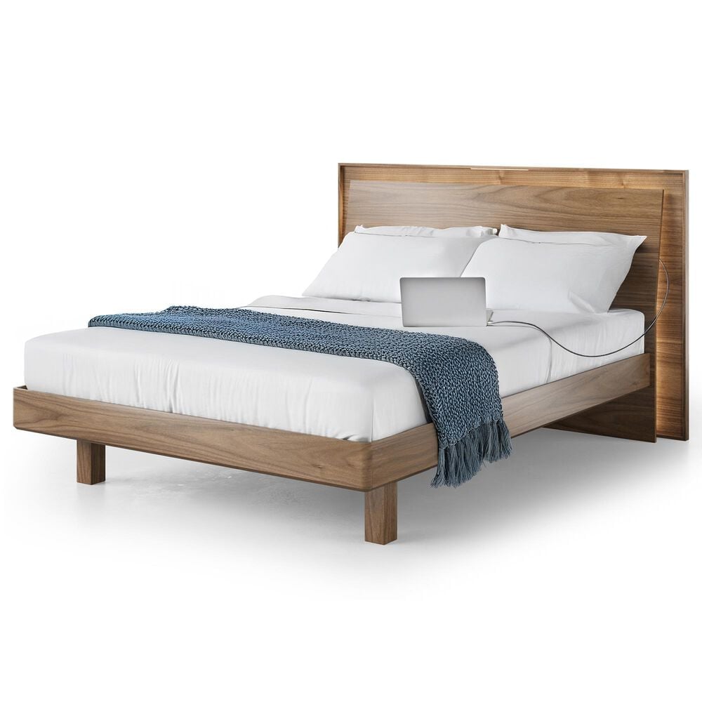 BDI Kava Queen Platform Bed in Natural Walnut with Lighting and USB Ports, , large