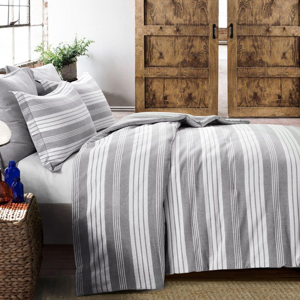 Triangle Home Fashions Farmhouse Yarn Dyed 5-Piece King Comforter Set in Gray and White, , large